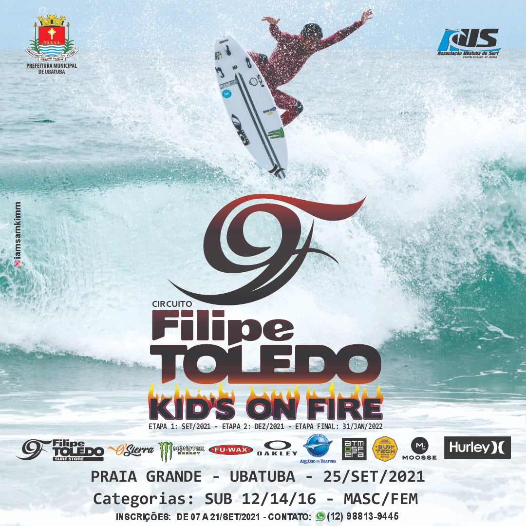 Banner da ETAPA 1 do circuito 2021 do Kid´s on fire da Filipe Toledo Surf Store